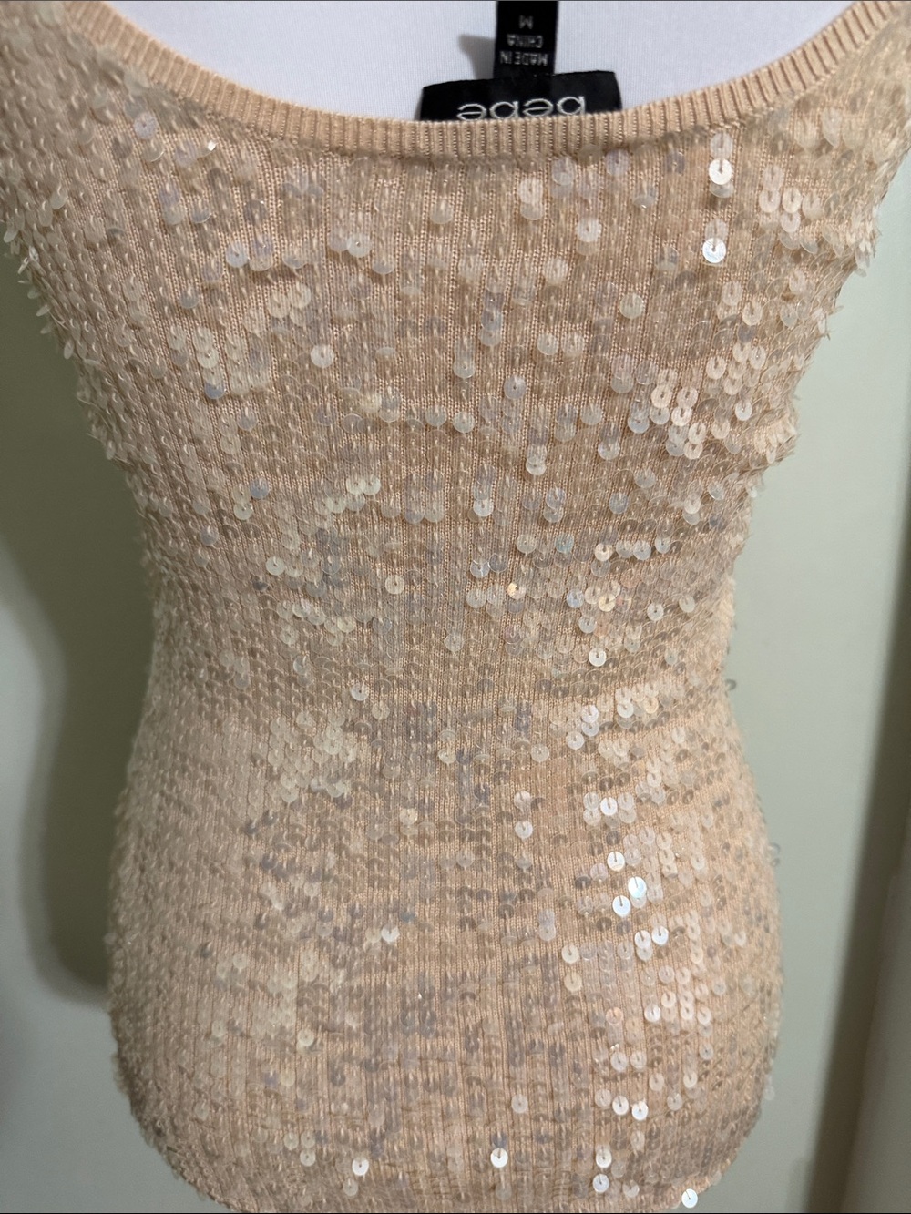 bebe Silk Beige Sequin Tank Top - Picture 4 of 4